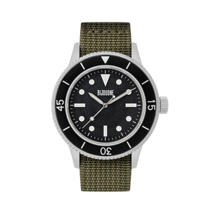 C01 Watch, Matte Silver Case, Black Dial, Sapphire Crystal Glass, Luminous, Nylon Strap