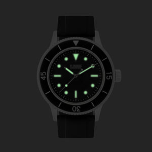 C01 Watch, Matte Silver Case, Black Dial, Sapphire Crystal Glass, Luminous, Fluoroelastomer Strap