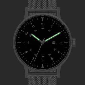 B70 Watch, Silver Case, Black Dial, Calendar, Luminous, Stainless Steel Mesh Strap