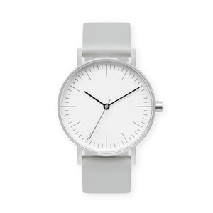 B001 Watch, Silver Case, White Dial, Silicone Strap - 0002-Light Grey - BIJOUONE