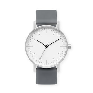 B001 Watch, Silver Case, White Dial, Silicone Strap - 0003-Grey - BIJOUONE