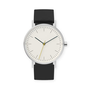 B001 Watch, Silver Case, Off White Dial, Silicone Strap - 0004-Black - BIJOUONE