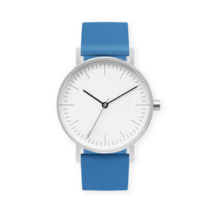 B001 Watch, Silver Case, White Dial, Silicone Strap - 0006-Blue - BIJOUONE