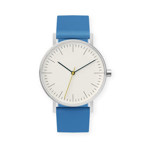 B001 Watch, Silver Case, Off White Dial, Silicone Strap - 0006-Blue - BIJOUONE