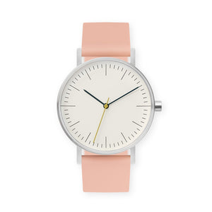 B001 Watch, Silver Case, Off White Dial, Silicone Strap - 0007-Nude Pink - BIJOUONE