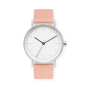 B001 Watch, Silver Case, White Dial, Silicone Strap - 0007-Nude Pink - BIJOUONE