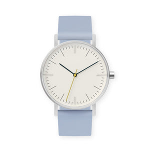B001 Watch, Silver Case, Off White Dial, Silicone Strap - 0008-Dusty Blue - BIJOUONE