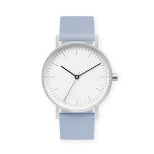 B001 Watch, Silver Case, White Dial, Silicone Strap - 0008-Dusty Blue - BIJOUONE