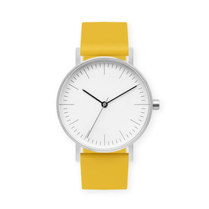 B001 Watch, Silver Case, White Dial, Silicone Strap - 0010-Lemon - BIJOUONE