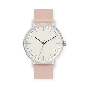 B001 Watch, Silver Case, Off White Dial, Silicone Strap - 0011-Pink Sand - BIJOUONE