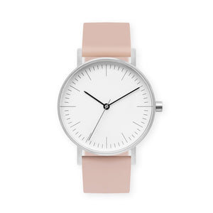 B001 Watch, Silver Case, White Dial, Silicone  Strap - 0011-Pink Sand - BIJOUONE