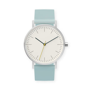 B001 Watch, Silver Case, Off White Dial, Silicone Strap - 0012-Aquamarine - BIJOUONE