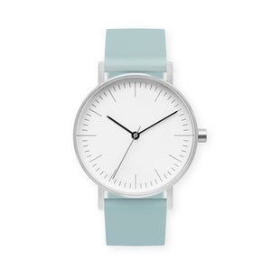 B001 Watch, Silver Case, White Dial, Silicone Strap - 0012-Aquamarine - BIJOUONE