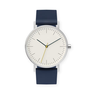 B001 Watch, Silver Case, Off White Dial, Silicone Strap - 0013-Midnight Blue - BIJOUONE