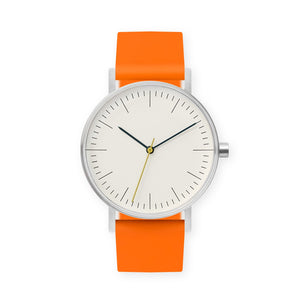 B001 Watch, Silver Case, Off White Dial, Silicone Strap - 0014-Orange - BIJOUONE