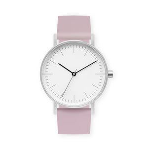 B001 Watch, Silver Case, White Dial, Silicone Strap - 0015-Lavender - BIJOUONE