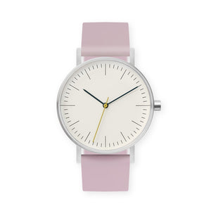 B001 Watch, Silver Case, Off White Dial, Silicone Strap - 0015-Lavender - BIJOUONE