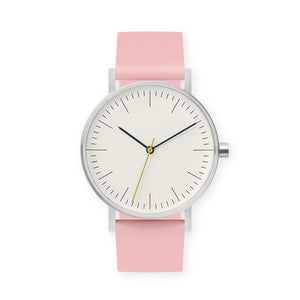 B001 Watch, Silver Case, Off White Dial, Silicone Strap - 0016-Sakura - BIJOUONE