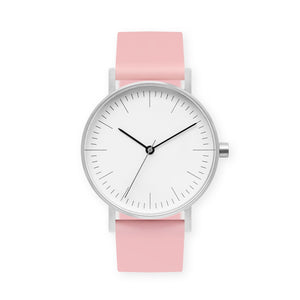 B001 Watch, Silver Case, White Dial, Silicone Strap - 0016-Sakura - BIJOUONE
