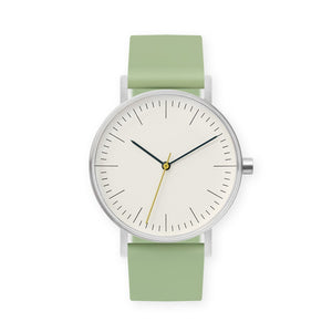 B001 Watch, Silver Case, Off White Dial, Silicone Strap - 0018-Mint Green - BIJOUONE