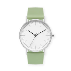 B001 Watch, Silver Case, White Dial, Silicone Strap - 0018-Mint Green - BIJOUONE