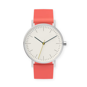 B001 Watch, Silver Case, Off White Dial, Silicone Strap - 0020-Salmon - BIJOUONE