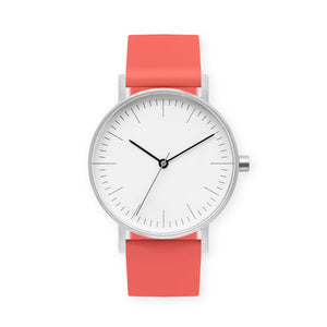 B001 Watch, Silver Case, White Dial, Silicone Strap - 0020-Salmon - BIJOUONE