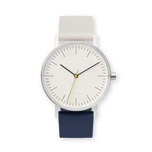 B001 Watch, Silver Case, Off White Dial, Two-tone Silicone Strap