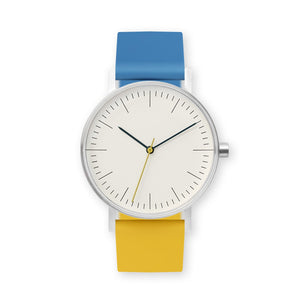 B001 Watch, Silver Case, Off White Dial, Two-tone Silicone Strap