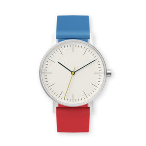 B001 Watch, Silver Case, Off White Dial, Two-tone Silicone Strap