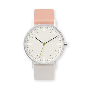B001 Watch, Silver Case, Off White Dial, Two-tone Silicone Strap