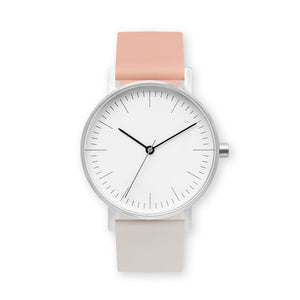 B001 Watch, Silver Case, White Dial, Two-tone Silicone Strap - 0705-Nude Pink/Ivory - BIJOUONE