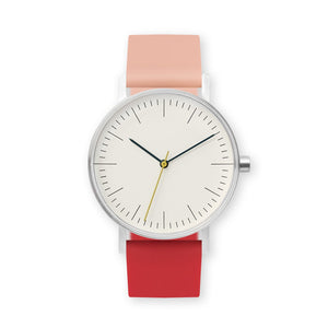 B001 Watch, Silver Case, Off White Dial, Two-tone Silicone Strap