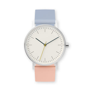 B001 Watch, Silver Case, Off White Dial, Two-tone Silicone Strap