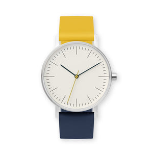 B001 Watch, Silver Case, Off White Dial, Two-tone Silicone Strap