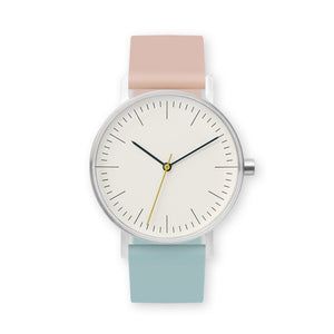 B001 Watch, Silver Case, Off White Dial, Two-tone Silicone Strap