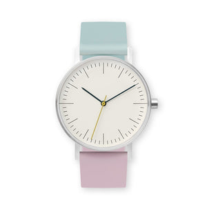 B001 Watch, Silver Case, Off White Dial, Two-tone Silicone Strap