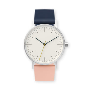 B001 Watch, Silver Case, Off White Dial, Two-tone Silicone Strap