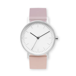 B001 Watch, Silver Case, White Dial, Two-tone Silicone Strap - 1511-Lavender/Pink Sand - BIJOUONE