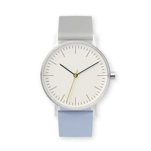 B001 Watch, Silver Case, Off White Dial, Two-tone Silicone Strap