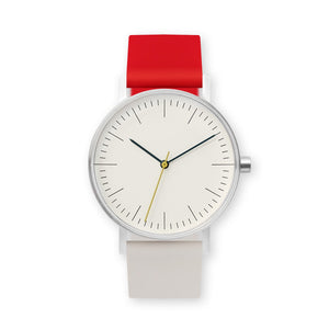 B001 Watch, Silver Case, Off White Dial, Two-tone Silicone Strap