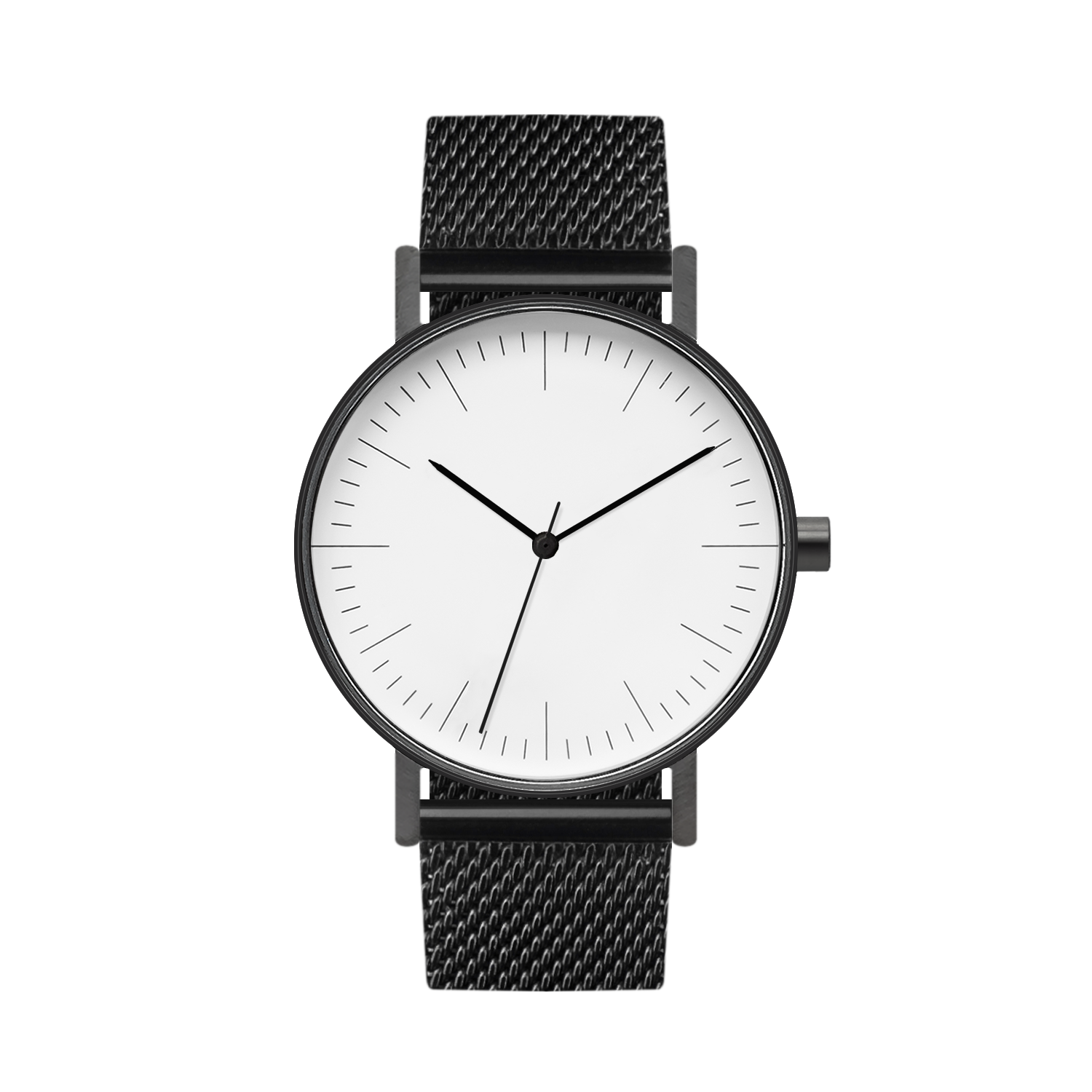 B001 Watch, Gunmetal Case, White Dial, Black Stainless Steel Mesh Strap