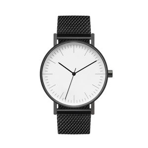 B001 Watch, Gunmetal Case, White Dial, Black Stainless Steel Mesh Strap