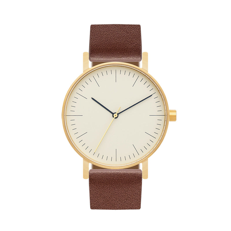 B001 Watch, Gold Case, Off White Dial, Leather Strap - Coffee - BIJOUONE