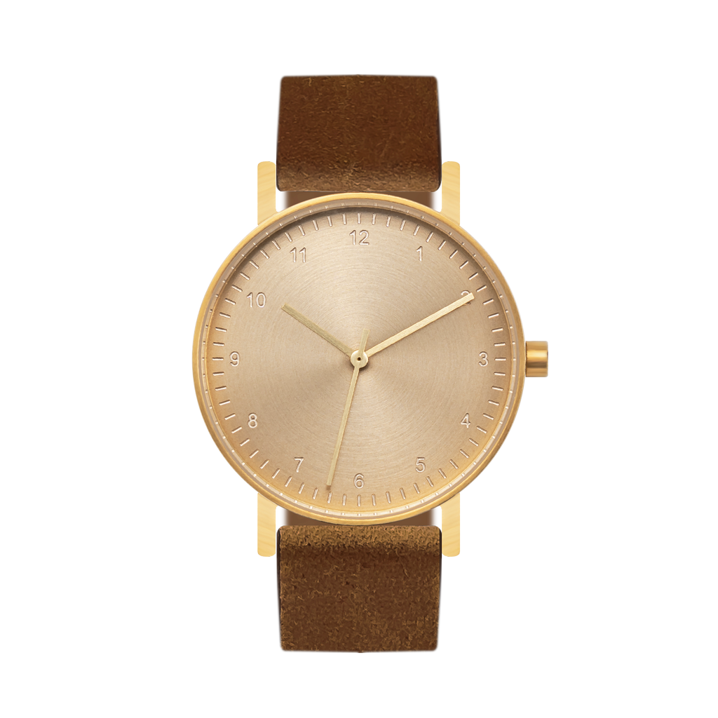 B60 Watch, Silver Case, silver Dial, Leather Strap - Brown Suede