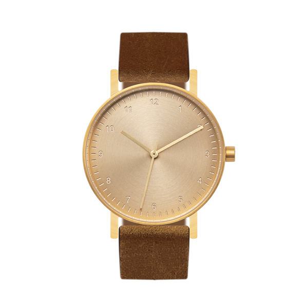 B60 Watch, Gold Case, Gold Dial, Leather Strap - Brown Suede