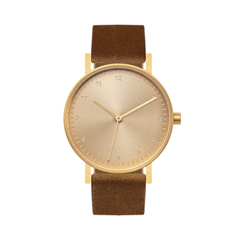 B60 Watch, Gold Case, Gold Dial, Leather Strap - Brown Suede