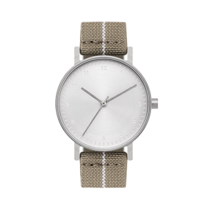 B60 Watch, Silver Case, Silver Dial, Stretch Nylon Strap