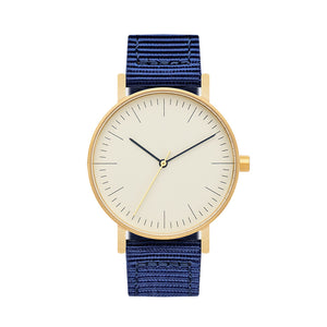 B001 Watch, Gold Case, Off White Dial, Nylon Strap - Navy