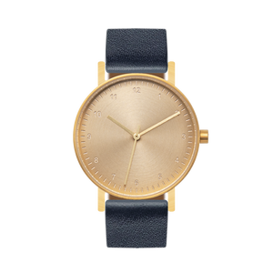 B60 Watch, Gold Case, Gold Dial, Leather Strap